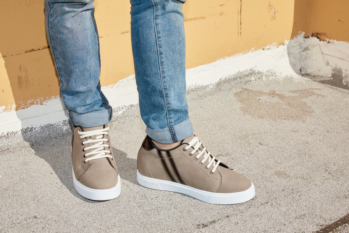CALTO - K1550 - 2.8 Inches Taller (Nubuck Grey) - Lace Up Casual SneakersCasualTorqelo.com
