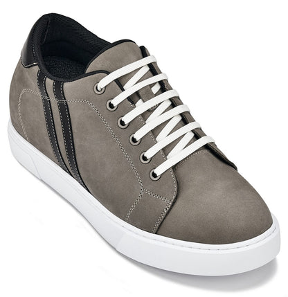 CALTO - K1550 - 2.8 Inches Taller (Nubuck Grey) - Lace Up Casual SneakersCasualTorqelo.com