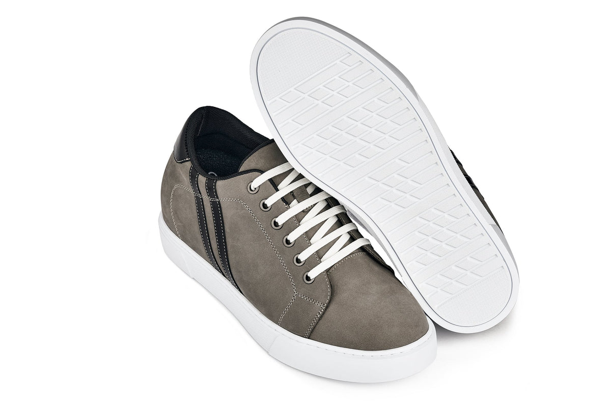 CALTO - K1550 - 2.8 Inches Taller (Nubuck Grey) - Lace Up Casual SneakersCasualTorqelo.com