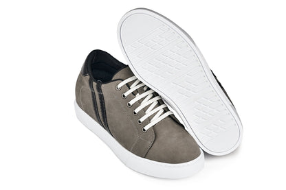 CALTO - K1550 - 2.8 Inches Taller (Nubuck Grey) - Lace Up Casual SneakersCasualTorqelo.com