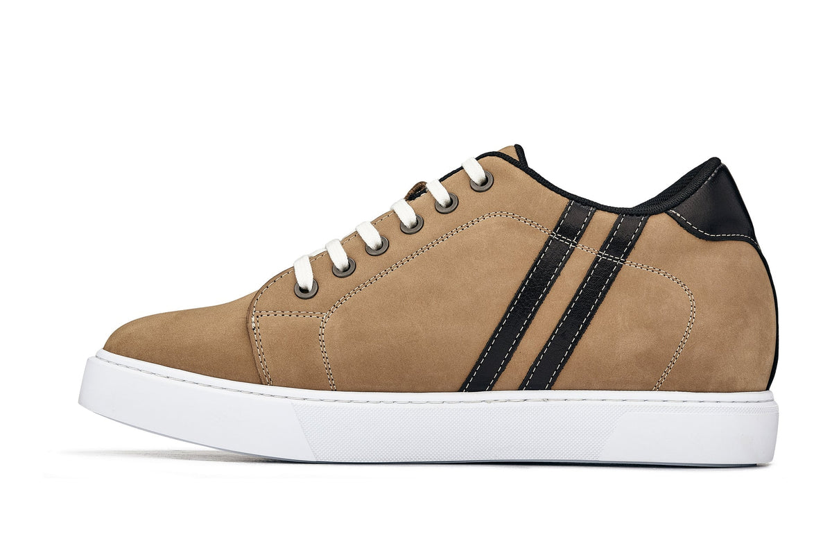 CALTO - K1551 - 2.8 Inches Taller (Nubuck Tan) - Lace Up Casual SneakersCasualTorqelo.com