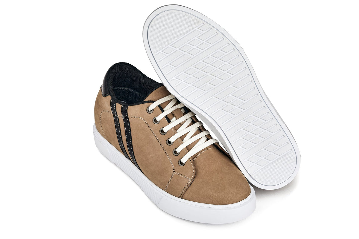 CALTO - K1551 - 2.8 Inches Taller (Nubuck Tan) - Lace Up Casual SneakersCasualTorqelo.com