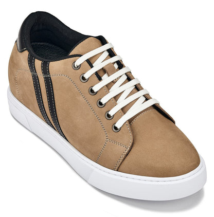 CALTO - K1551 - 2.8 Inches Taller (Nubuck Tan) - Lace Up Casual SneakersCasualTorqelo.com