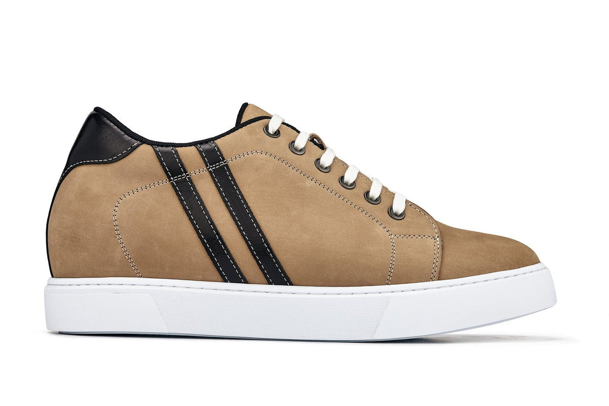 CALTO - K1551 - 2.8 Inches Taller (Nubuck Tan) - Lace Up Casual SneakersCasualTorqelo.com