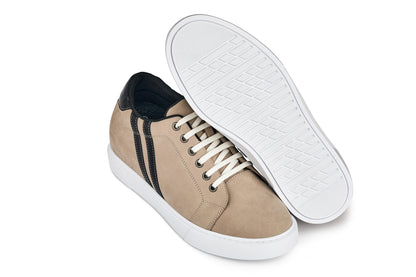 CALTO - K1552 - 2.8 Inches Taller (Taupe) - Lace Up Casual SneakersCasualTorqelo.com