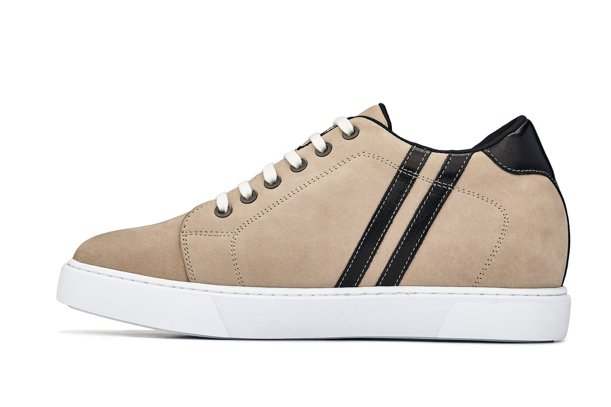 CALTO - K1552 - 2.8 Inches Taller (Taupe) - Lace Up Casual SneakersCasualTorqelo.com