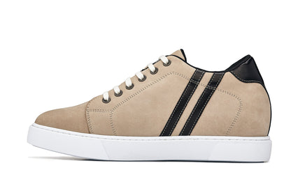 CALTO - K1552 - 2.8 Inches Taller (Taupe) - Lace Up Casual SneakersCasualTorqelo.com