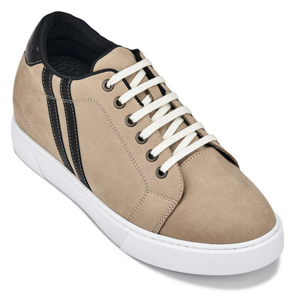 CALTO - K1552 - 2.8 Inches Taller (Taupe) - Lace Up Casual SneakersCasualTorqelo.com