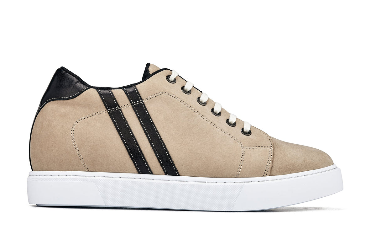 CALTO - K1552 - 2.8 Inches Taller (Taupe) - Lace Up Casual SneakersCasualTorqelo.com