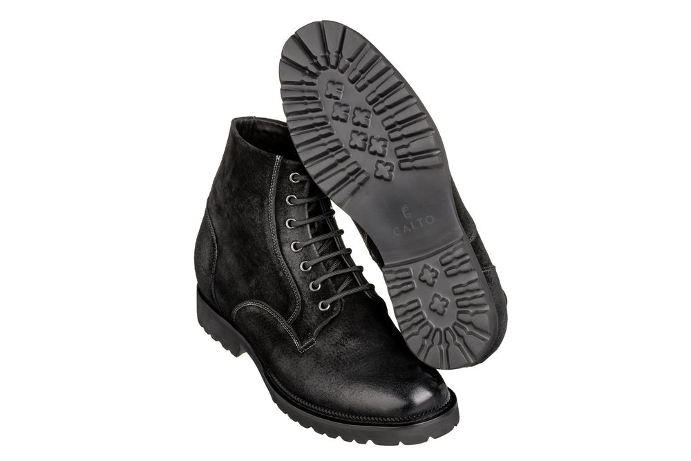 CALTO - K24401 - 3 Inches Taller (Nubuck Black) - Casual Zipper BootsBootsTorqelo.com
