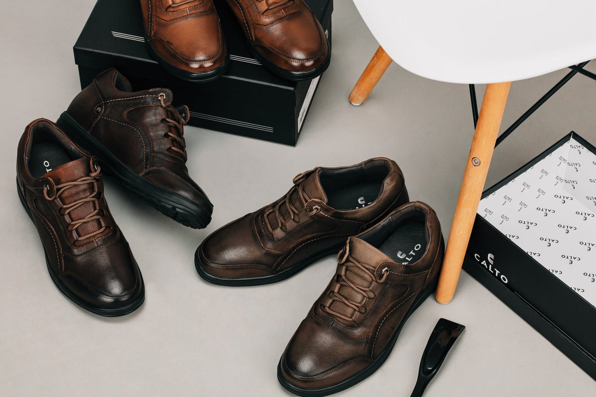 CALTO - K3044 - 2.8 Inches Taller (Brown) - Lace Up Casual Walker - LightweightCasualTorqelo.com