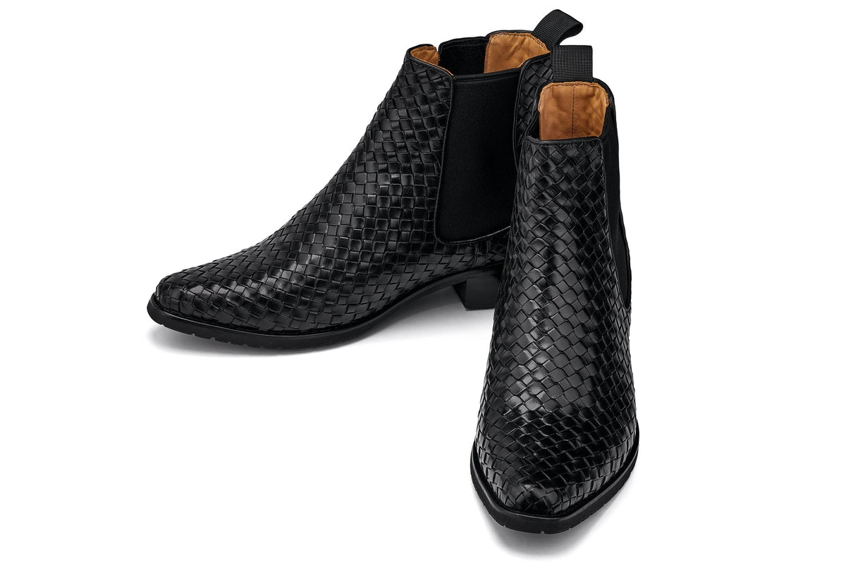 CALTO - K30521 - 3.3 Inches Taller (Black) - Woven Slip-On High-Top Chelsea Ankle BootsBootsTorqelo.com