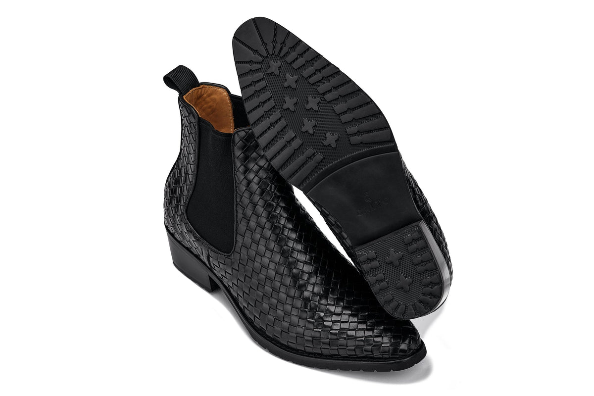 CALTO - K30521 - 3.3 Inches Taller (Black) - Woven Slip-On High-Top Chelsea Ankle BootsBootsTorqelo.com