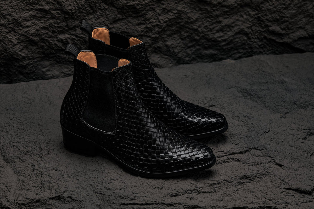 CALTO - K30521 - 3.3 Inches Taller (Black) - Woven Slip-On High-Top Chelsea Ankle BootsBootsTorqelo.com