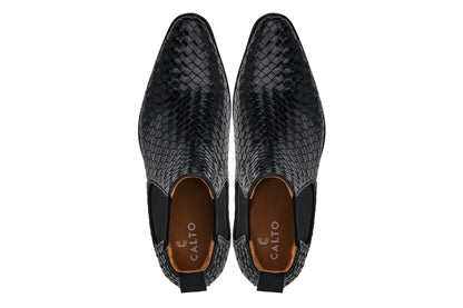 CALTO - K30521 - 3.3 Inches Taller (Black) - Woven Slip-On High-Top Chelsea Ankle BootsBootsTorqelo.com