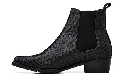 CALTO - K30521 - 3.3 Inches Taller (Black) - Woven Slip-On High-Top Chelsea Ankle BootsBootsTorqelo.com