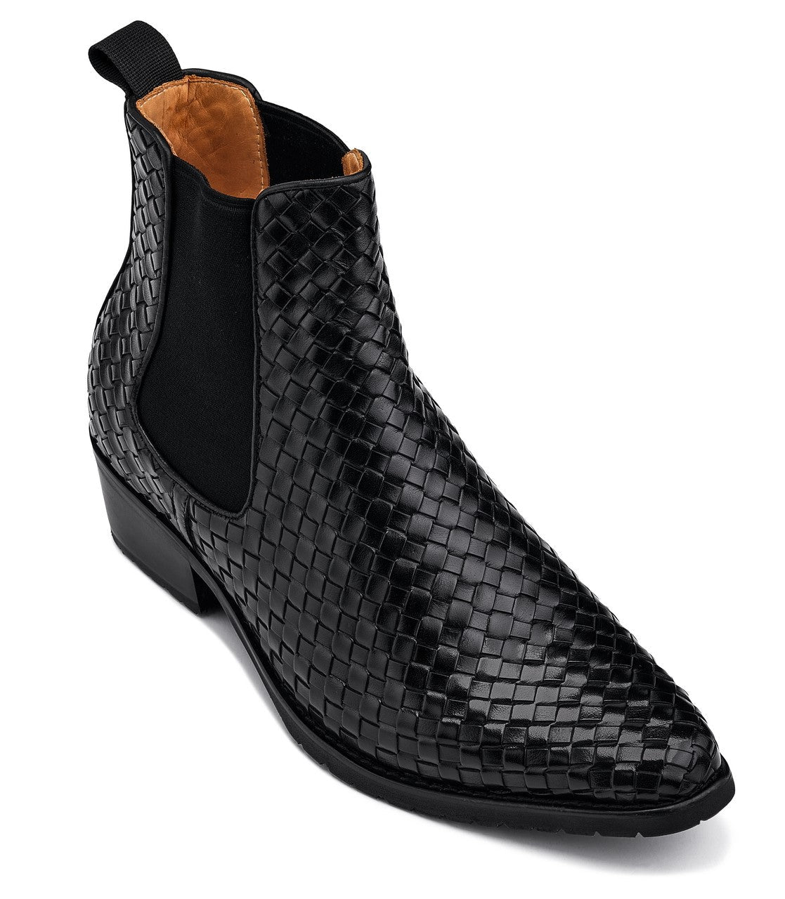 CALTO - K30521 - 3.3 Inches Taller (Black) - Woven Slip-On High-Top Chelsea Ankle BootsBootsTorqelo.com