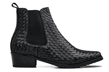 CALTO - K30521 - 3.3 Inches Taller (Black) - Woven Slip-On High-Top Chelsea Ankle BootsBootsTorqelo.com