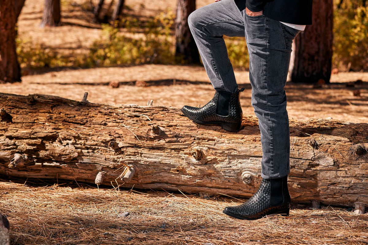 CALTO - K30521 - 3.3 Inches Taller (Black) - Woven Slip-On High-Top Chelsea Ankle BootsBootsTorqelo.com