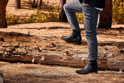CALTO - K30521 - 3.3 Inches Taller (Black) - Woven Slip-On High-Top Chelsea Ankle BootsBootsTorqelo.com