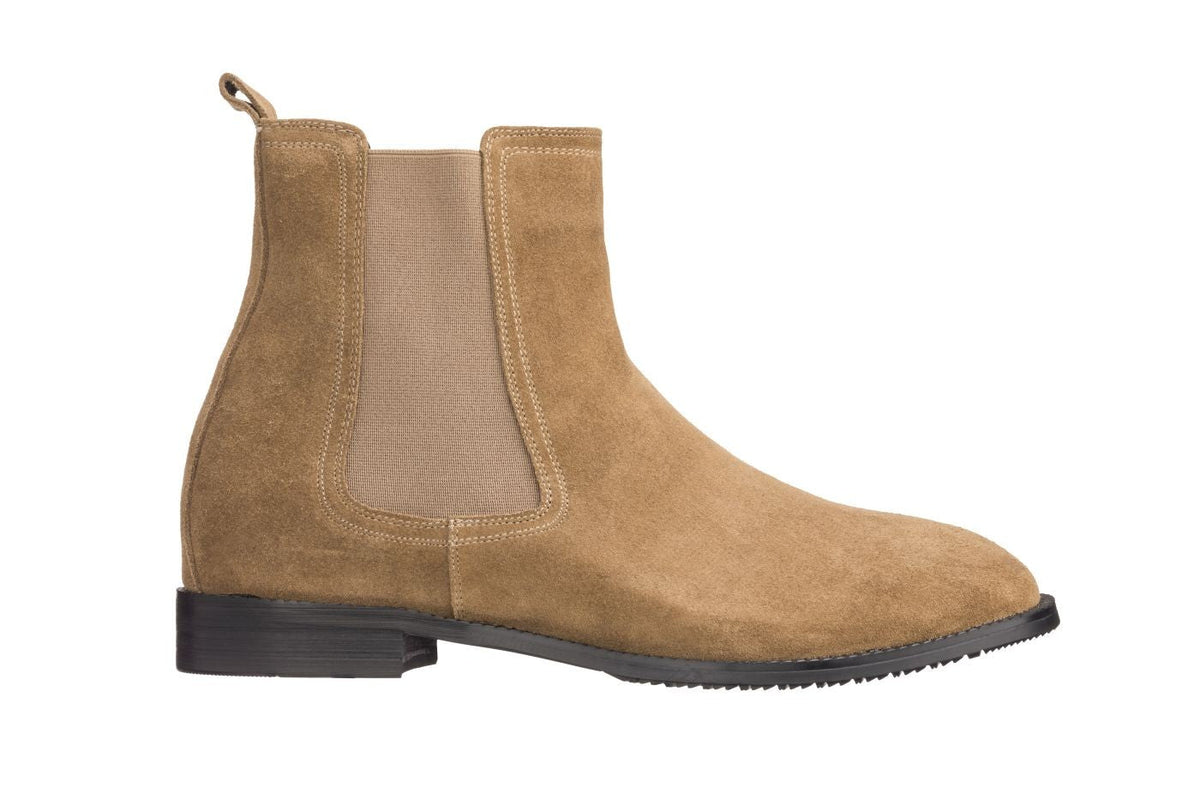 CALTO - K33091 - 2.9 Inches Taller (Khaki Brown) - Suede Chelsea BootBootsTorqelo.com
