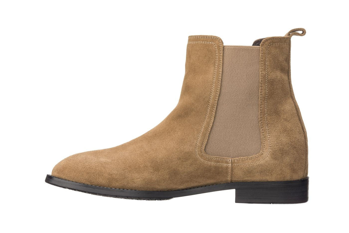 CALTO - K33091 - 2.9 Inches Taller (Khaki Brown) - Suede Chelsea BootBootsTorqelo.com