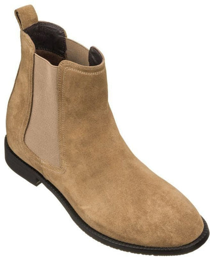 CALTO - K33091 - 2.9 Inches Taller (Khaki Brown) - Suede Chelsea BootBootsTorqelo.com