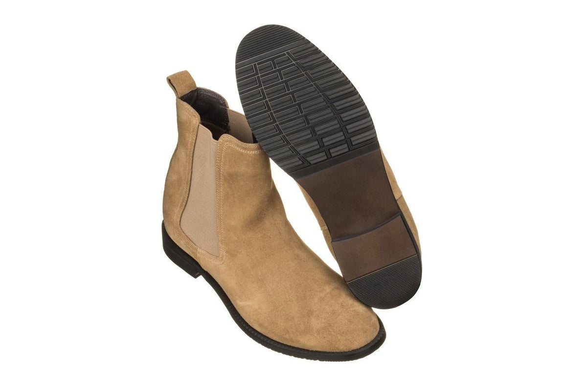 CALTO - K33091 - 2.9 Inches Taller (Khaki Brown) - Suede Chelsea BootBootsTorqelo.com