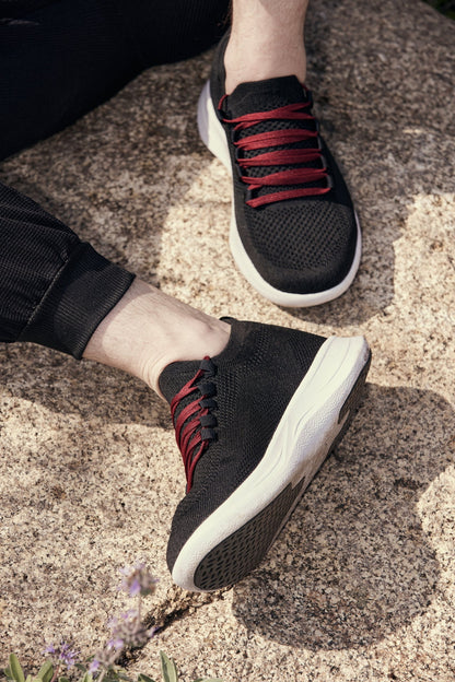 CALTO - QA064 - 2.4 Inches Taller (Black/Red/White Sole) - Lightweight Knitted SneakersSneakers / AthleticsTorqelo.com