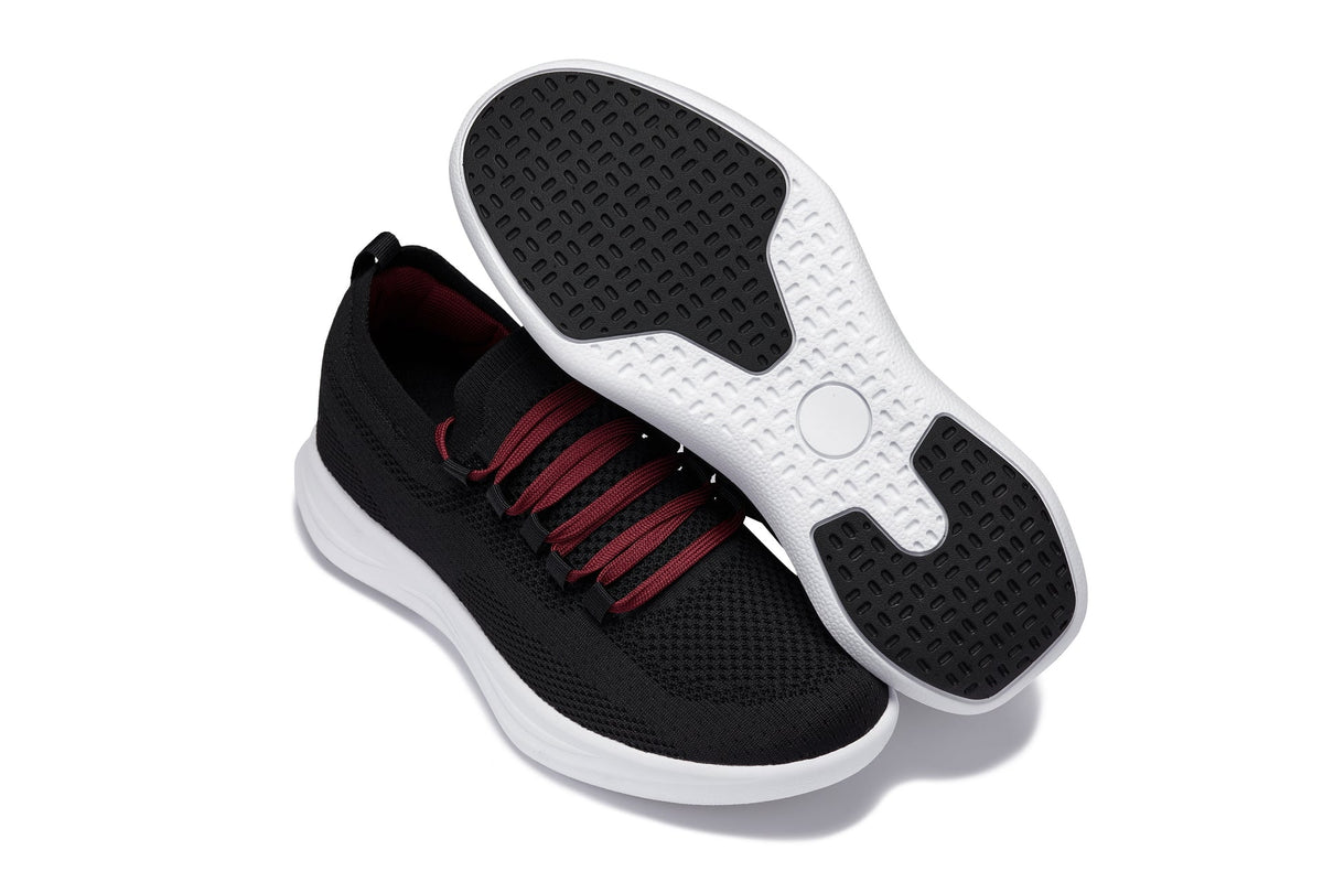 CALTO - QA064 - 2.4 Inches Taller (Black/Red/White Sole) - Lightweight Knitted SneakersSneakers / AthleticsTorqelo.com