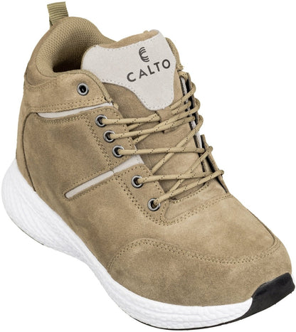 CALTO - S22819 - 3.6 Inches Taller (Khaki/Grey) - High - Top SneakersSneakers / AthleticsTorqelo.com