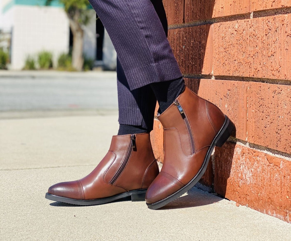 CALTO - S28002 - 2.8 Inches Taller (Dark Brown) - Lightweight - Zipper BootsBootsTorqelo.com
