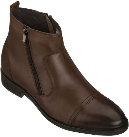 CALTO - S28002 - 2.8 Inches Taller (Dark Brown) - Lightweight - Zipper BootsBootsTorqelo.com