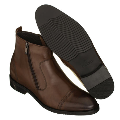 CALTO - S28002 - 2.8 Inches Taller (Dark Brown) - Lightweight - Zipper BootsBootsTorqelo.com