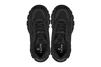 CALTO - S5282 - 2.6 Inches Taller (Jet Black/Onyx Sole) - Chunky Sole Sporty SneakersSneakers / AthleticsTorqelo.com