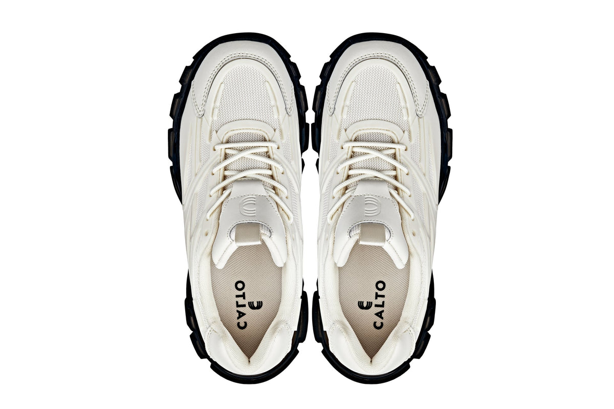 CALTO - S5283 - 2.6 Inches Taller (Beige/Translucent Onyx Sole) - Chunky Sole Sporty SneakersSneakers / AthleticsTorqelo.com