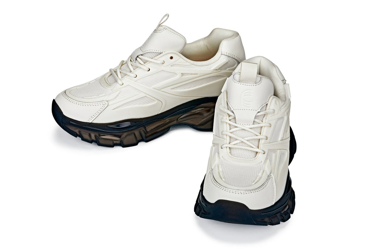 CALTO - S5283 - 2.6 Inches Taller (Beige/Translucent Onyx Sole) - Chunky Sole Sporty SneakersSneakers / AthleticsTorqelo.com