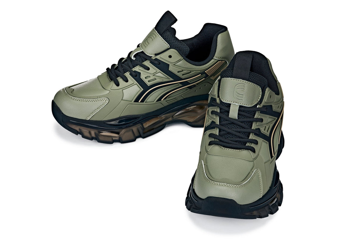 CALTO - S5284 - 2.6 Inches Taller (Khaki Green/Translucent Onyx Sole) - Chunky Sole Sporty SneakersSneakers / AthleticsTorqelo.com