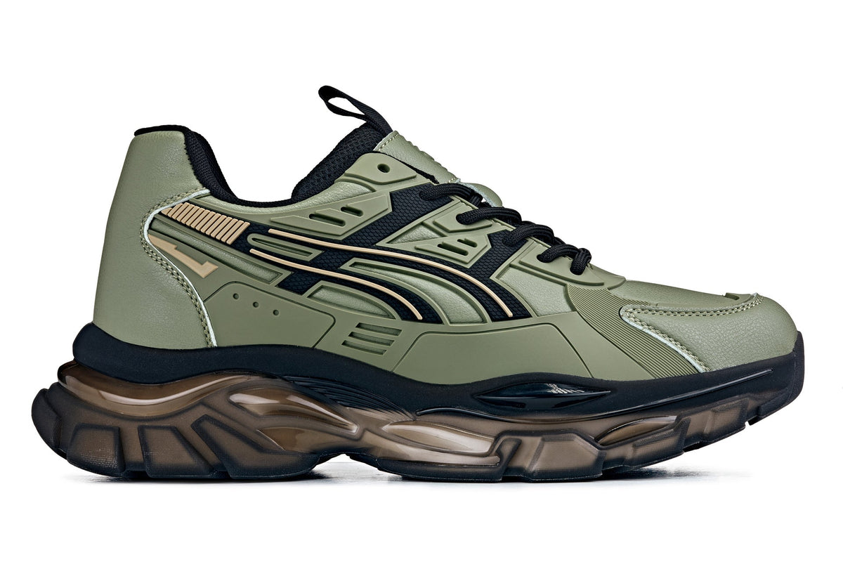 CALTO - S5284 - 2.6 Inches Taller (Khaki Green/Translucent Onyx Sole) - Chunky Sole Sporty SneakersSneakers / AthleticsTorqelo.com