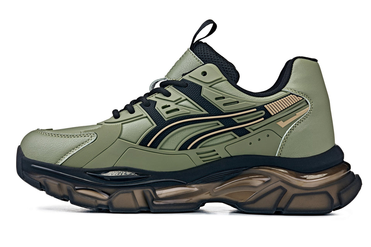 CALTO - S5284 - 2.6 Inches Taller (Khaki Green/Translucent Onyx Sole) - Chunky Sole Sporty SneakersSneakers / AthleticsTorqelo.com