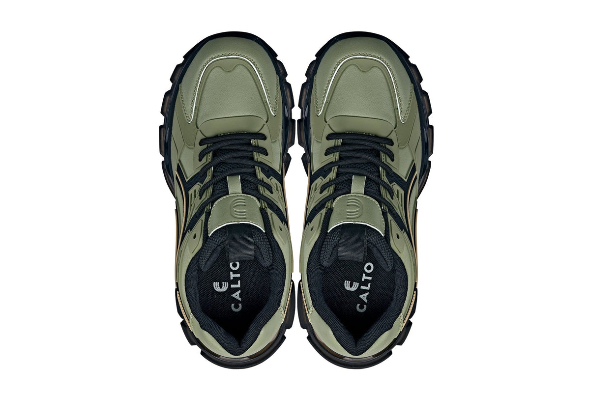 CALTO - S5284 - 2.6 Inches Taller (Khaki Green/Translucent Onyx Sole) - Chunky Sole Sporty SneakersSneakers / AthleticsTorqelo.com