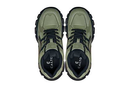 CALTO - S5284 - 2.6 Inches Taller (Khaki Green/Translucent Onyx Sole) - Chunky Sole Sporty SneakersSneakers / AthleticsTorqelo.com