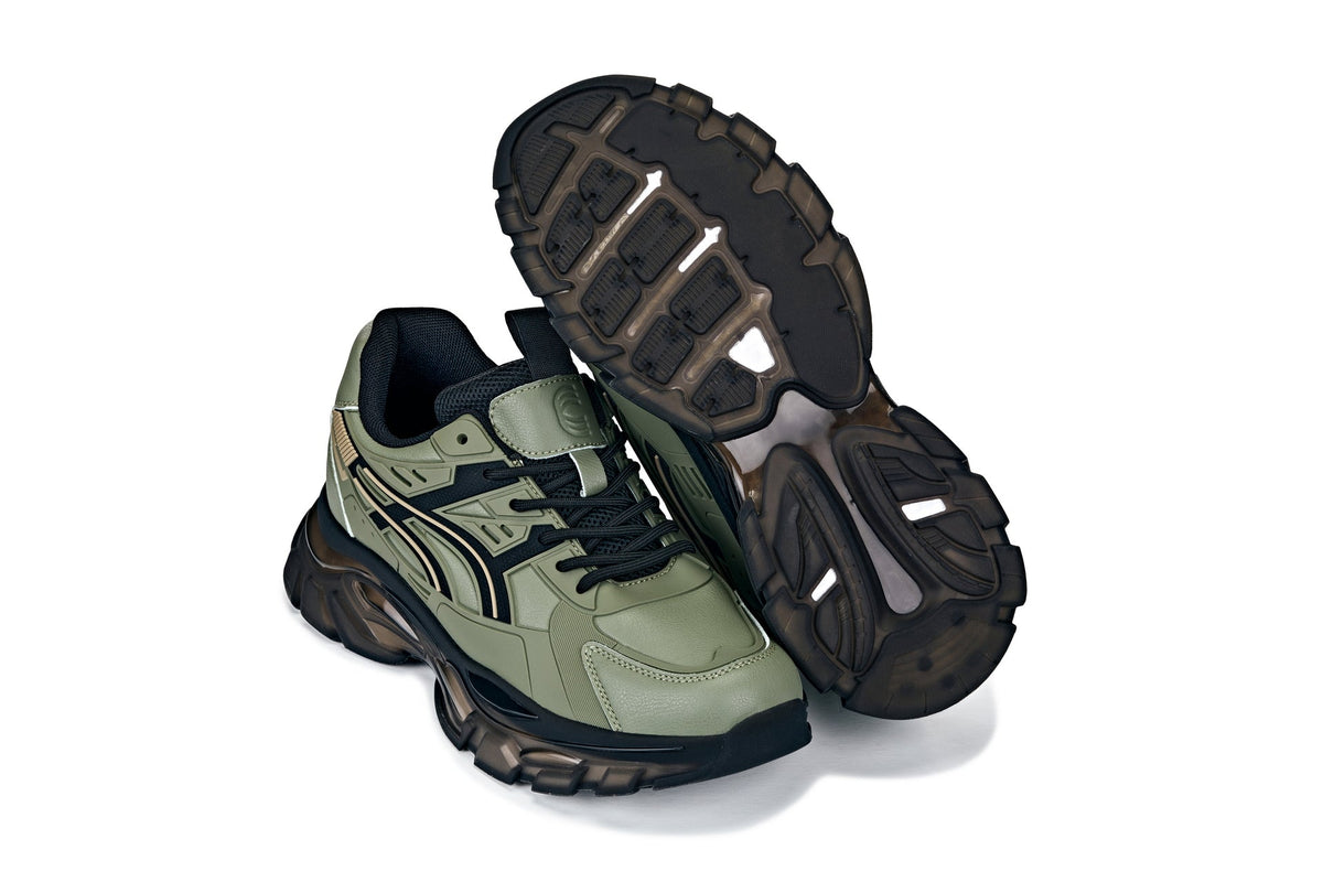 CALTO - S5284 - 2.6 Inches Taller (Khaki Green/Translucent Onyx Sole) - Chunky Sole Sporty SneakersSneakers / AthleticsTorqelo.com