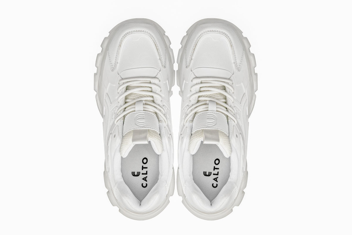 CALTO - S5285 - 2.6 Inches Taller (White/Translucent White Sole) - Chunky Sole Sporty SneakersSneakers / AthleticsTorqelo.com