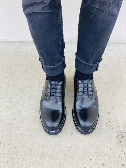 CALTO S9118 - 3" Taller Black Leather Elevator Work ShoesCasualTorqelo.com