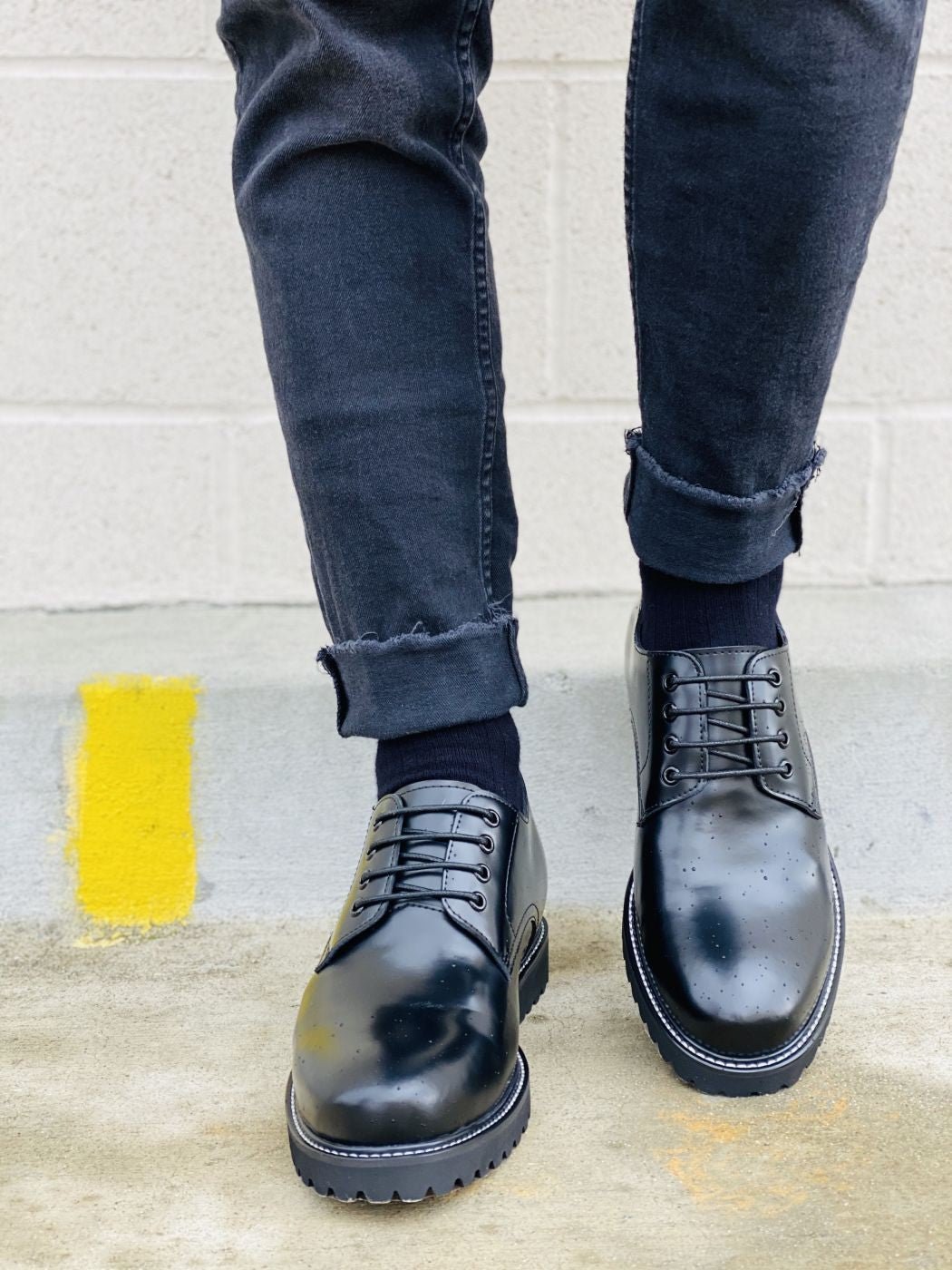 CALTO S9118 - 3" Taller Black Leather Elevator Work ShoesCasualTorqelo.com