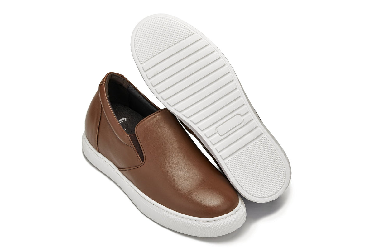 CALTO - T1023 - 2.6 Inches Taller (Coffee Brown) - Lightweight Nappa Leather LoaferCasualTorqelo.com