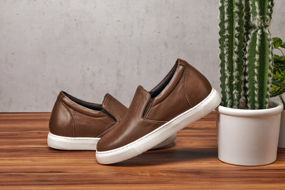 CALTO - T1023 - 2.6 Inches Taller (Coffee Brown) - Lightweight Nappa Leather LoaferCasualTorqelo.com
