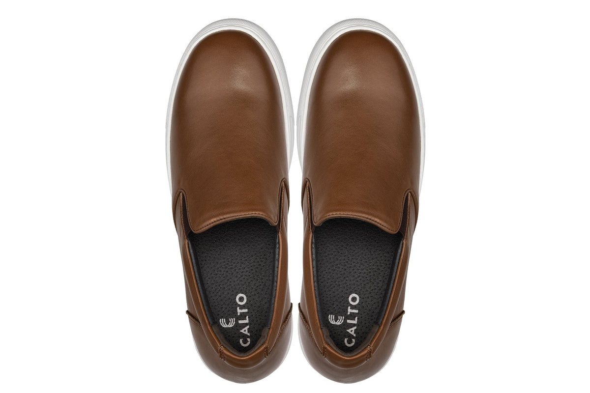 CALTO - T1023 - 2.6 Inches Taller (Coffee Brown) - Lightweight Nappa Leather LoaferCasualTorqelo.com