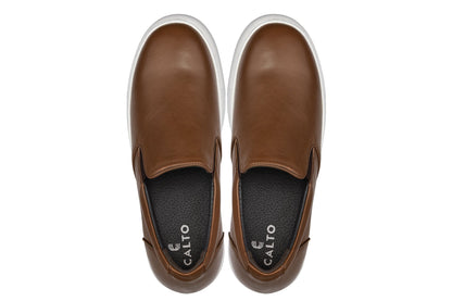 CALTO - T1023 - 2.6 Inches Taller (Coffee Brown) - Lightweight Nappa Leather LoaferCasualTorqelo.com